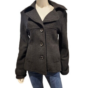 Tria Black 100% Wool Double Breasted Cropped Peacoat Size L